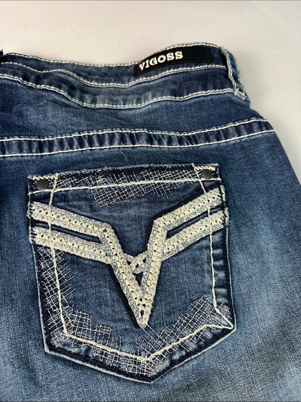 Vigoss Heritage Fit Faded Blue Capri Jeans Size 20 Plus Whisker Thick Stitch - Picture 13 of 13